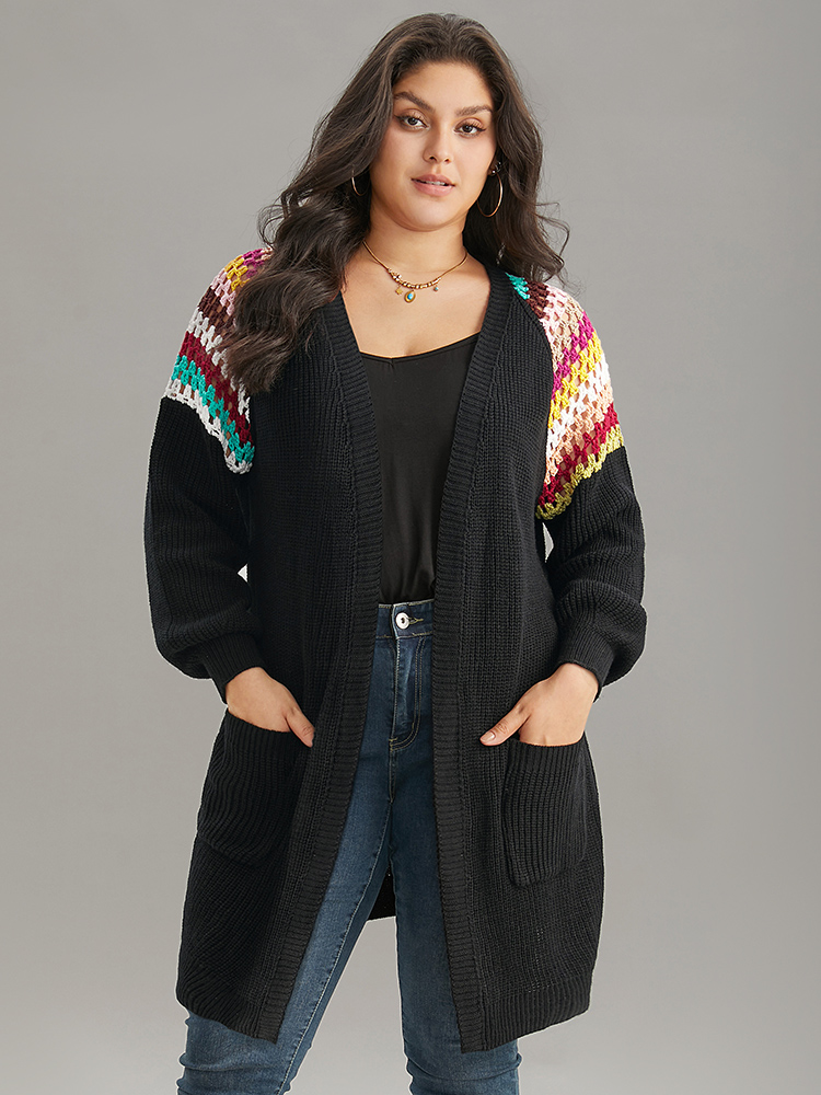 

Plus Size Rainbow Embroidered Raglan Sleeve Open Front Cardigan Black Women Casual Loose Long Sleeve Dailywear Cardigans BloomChic