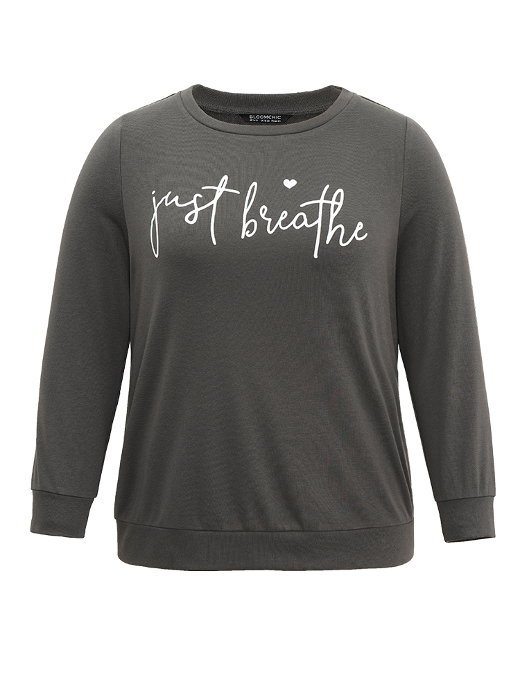 Plus Size Slogan Print Round Neck Knit Sweatshirt Women DimGray Casual Printed Dailywear Sweatshirts BloomChic 30/6X 