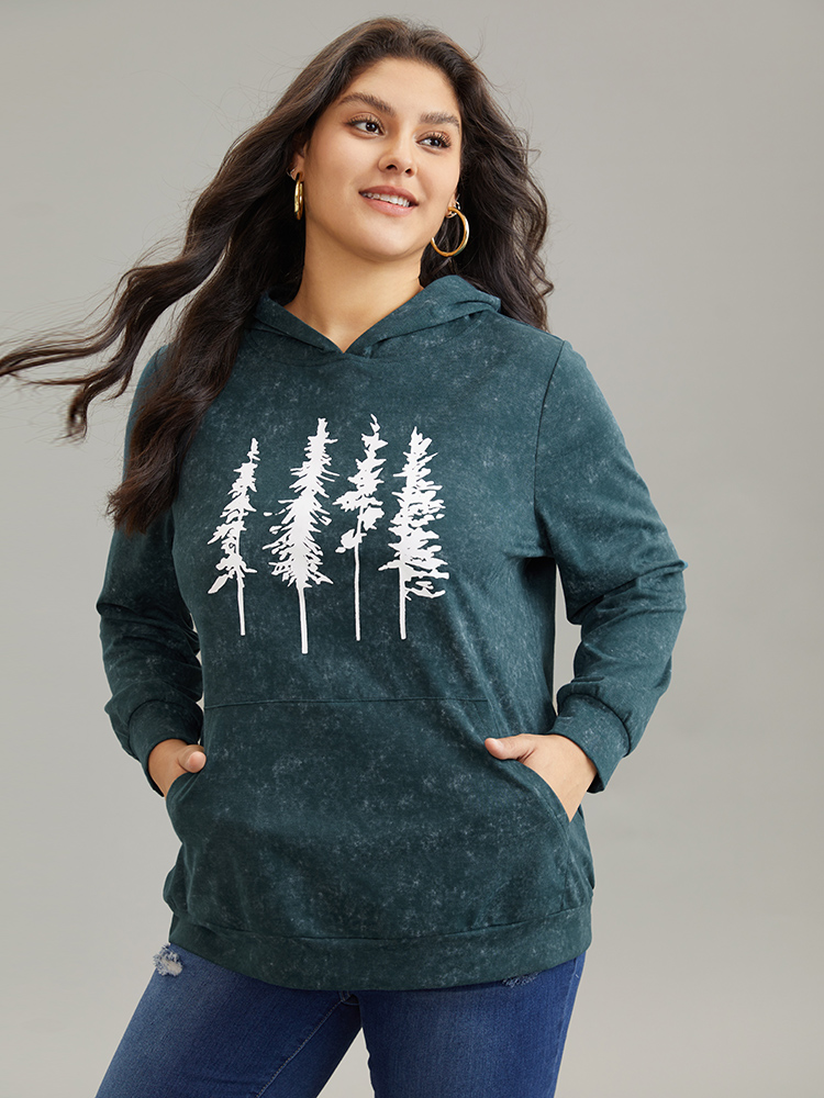 Plus Size Women Dailywear Natural Flowers Printed Regular Regular Sleeve Long Sleeve Hooded Pocket Casual Sweatshirts BloomChic 