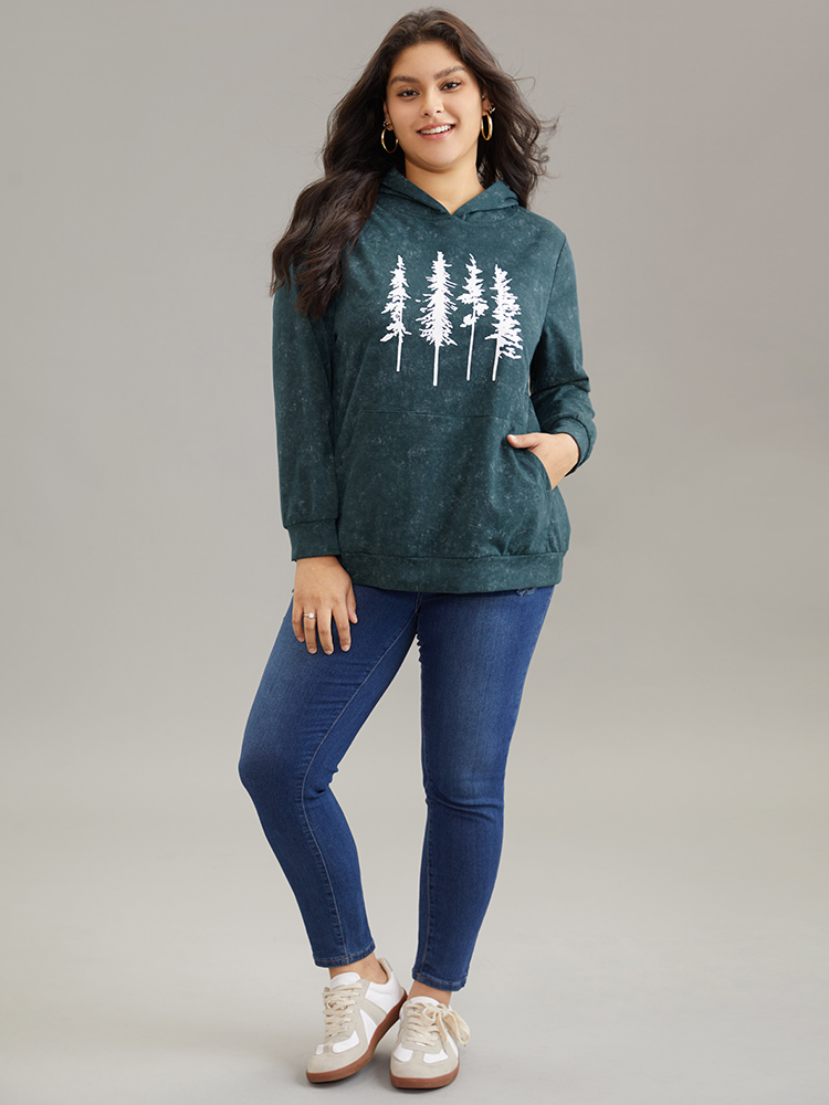 Plus Size Women Dailywear Natural Flowers Printed Regular Regular Sleeve Long Sleeve Hooded Pocket Casual Sweatshirts BloomChic 