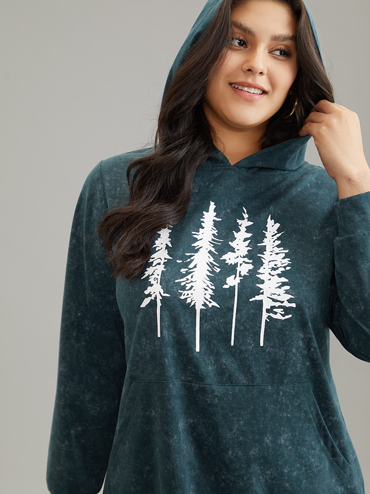 Plus Size Women Dailywear Natural Flowers Printed Regular Regular Sleeve Long Sleeve Hooded Pocket Casual Sweatshirts BloomChic 