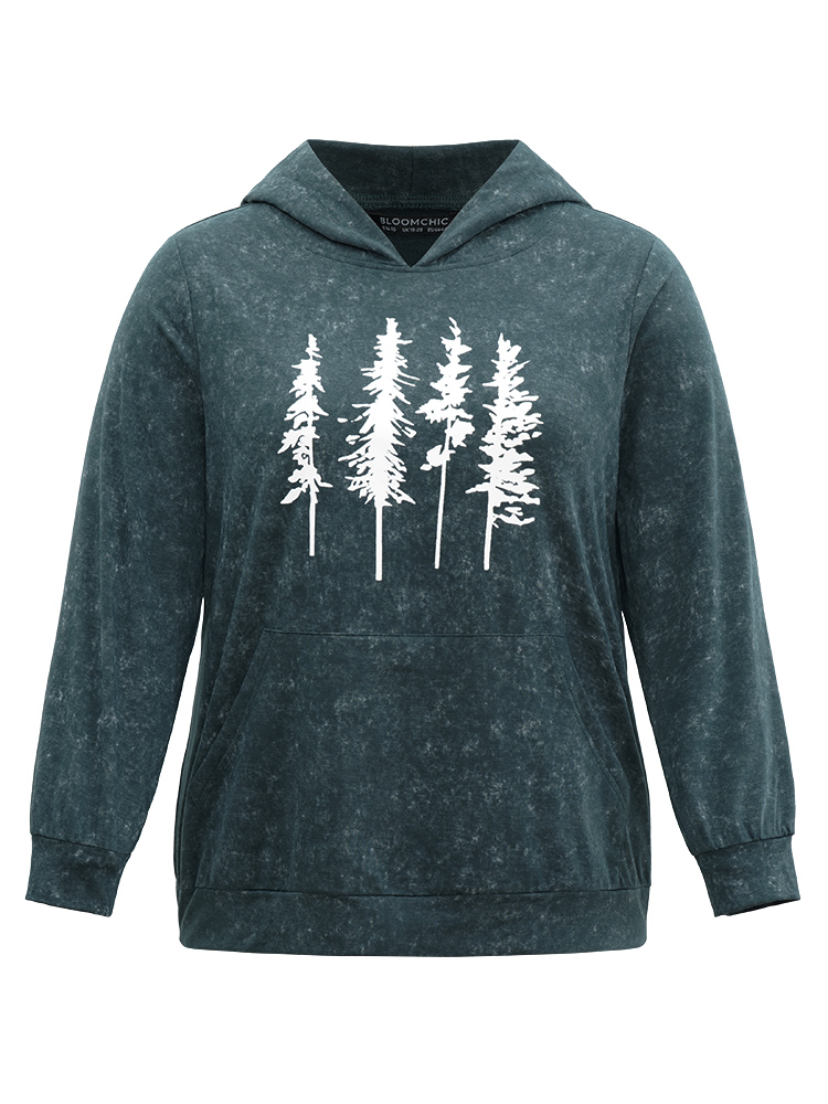 Plus Size Women Dailywear Natural Flowers Printed Regular Regular Sleeve Long Sleeve Hooded Pocket Casual Sweatshirts BloomChic 