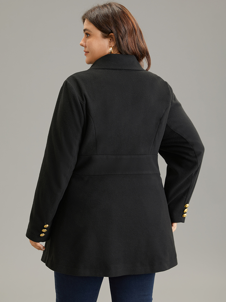 

Plus Size Plain Metal Detail Pocket Coat Women Black Elegant Lined Ladies Everyday Winter Coats BloomChic