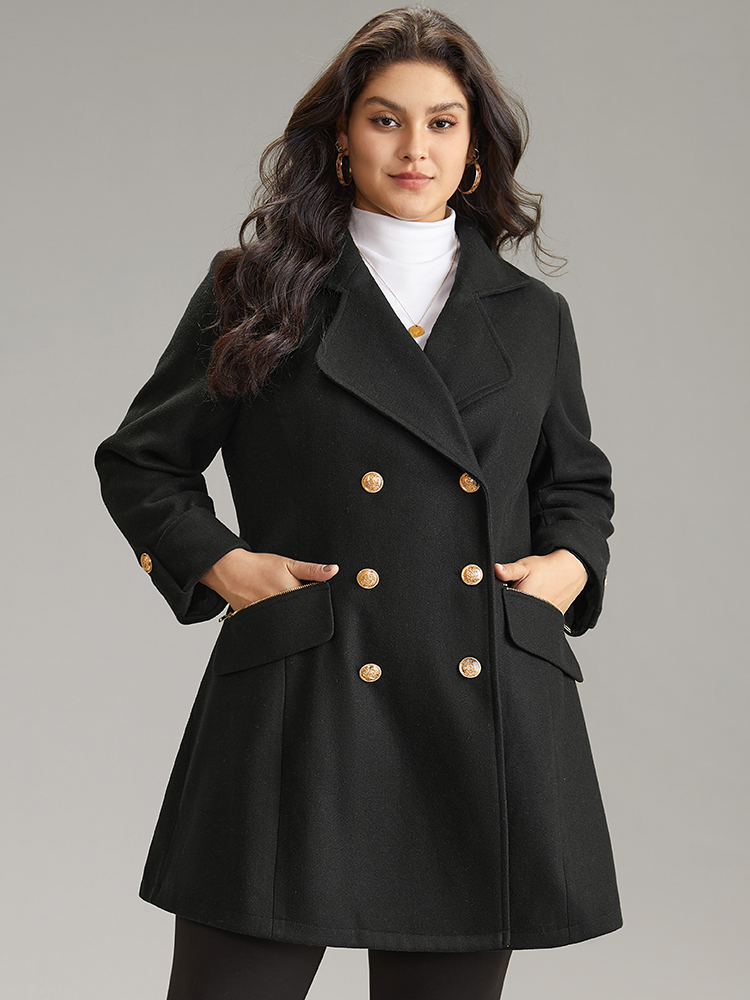 

Plus Size Lapel Collar Zipper Double Breasted Coat Women Black Casual Lined Ladies Dailywear Winter Coats BloomChic