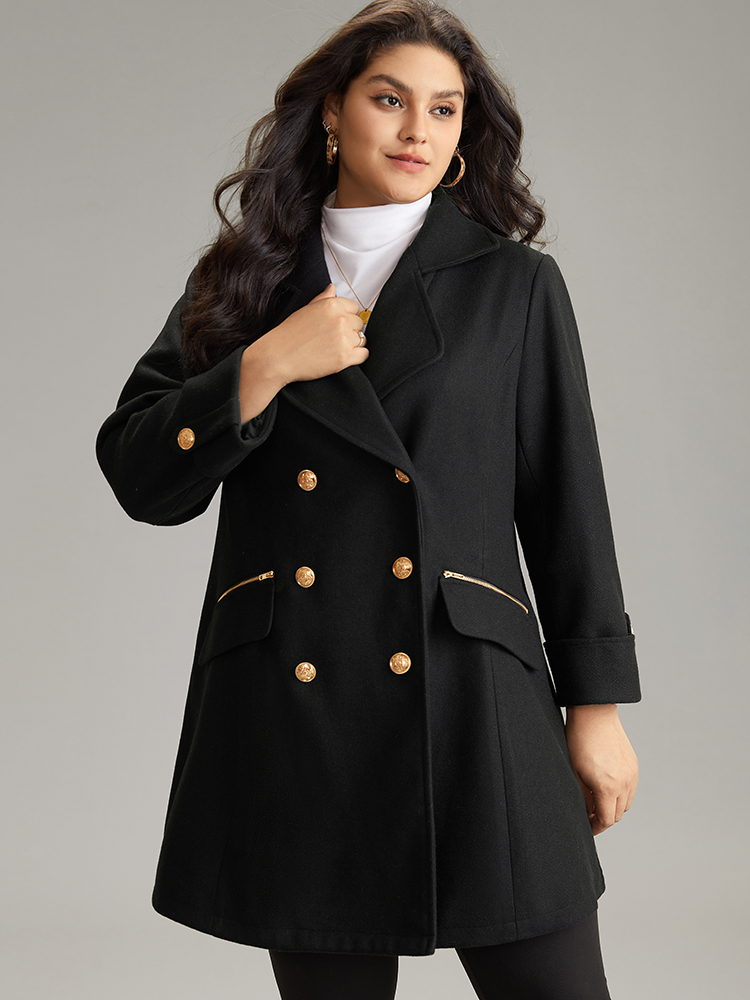 Plus Size Lapel Collar Zipper Double Breasted Coat Women Black Casual Lined Ladies Dailywear Winter Coats BloomChic 14-16/1X 