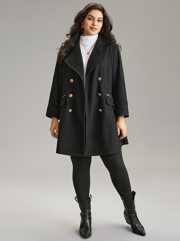 Plus Size Lapel Collar Zipper Double Breasted Coat Women Black Casual Lined Ladies Dailywear Winter Coats BloomChic 14-16/1X 
