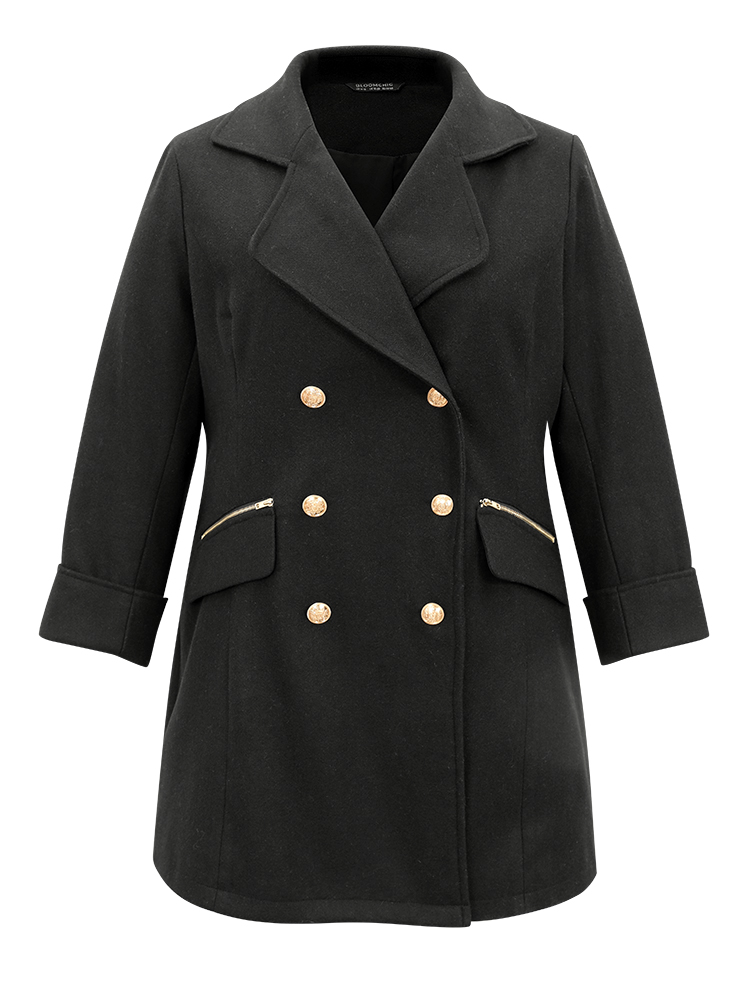 Plus Size Lapel Collar Zipper Double Breasted Coat Women Black Casual Lined Ladies Dailywear Winter Coats BloomChic 14-16/1X 