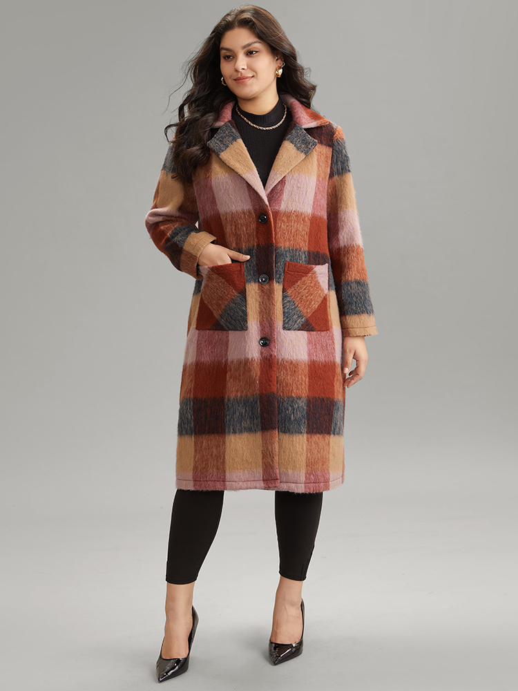 

Plus Size Contrast Plaid Patched Pocket Maxi Coat Women Multicolor Casual Lined Ladies Dailywear Winter Coats BloomChic