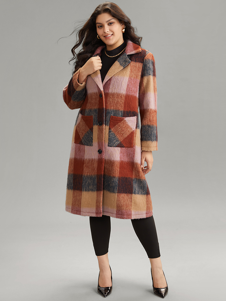 

Plus Size Contrast Plaid Patched Pocket Maxi Coat Women Multicolor Casual Lined Ladies Dailywear Winter Coats BloomChic