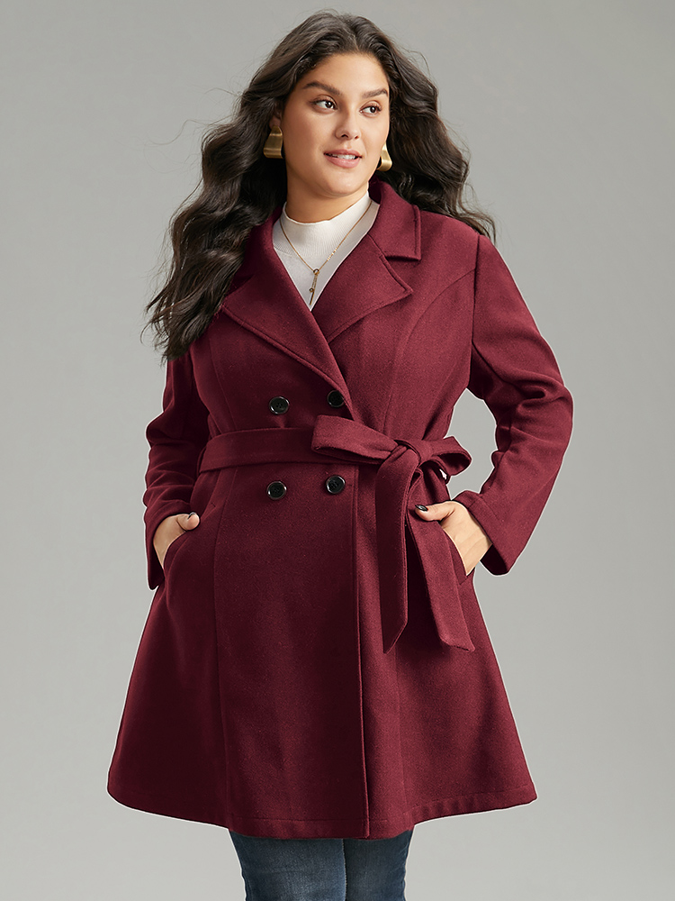 

Plus Size Solid Pocket Double Breasted Belted Coat Women Scarlet Casual Plain Ladies Dailywear Winter Coats BloomChic