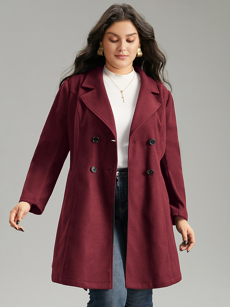 

Plus Size Solid Pocket Double Breasted Belted Coat Women Scarlet Casual Plain Ladies Dailywear Winter Coats BloomChic