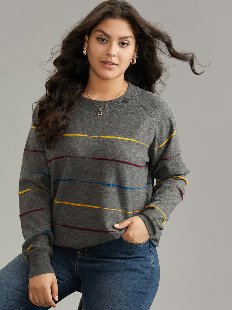 

Plus Size Anti-Pilling Contrast Pinstripe Raglan Sleeve Pullover DimGray Women Casual Loose Long Sleeve Round Neck Dailywear Pullovers BloomChic