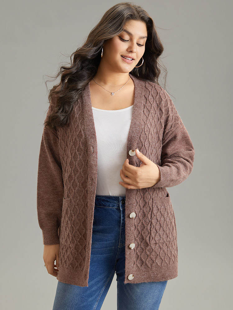 

Plus Size Supersoft Essentials Heather Cable Knit Cardigan DarkBrown Women Casual Loose Long Sleeve Dailywear Cardigans BloomChic