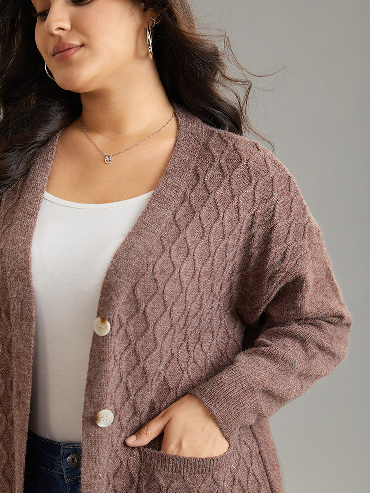 

Plus Size Supersoft Essentials Heather Cable Knit Cardigan DarkBrown Women Casual Loose Long Sleeve Dailywear Cardigans BloomChic