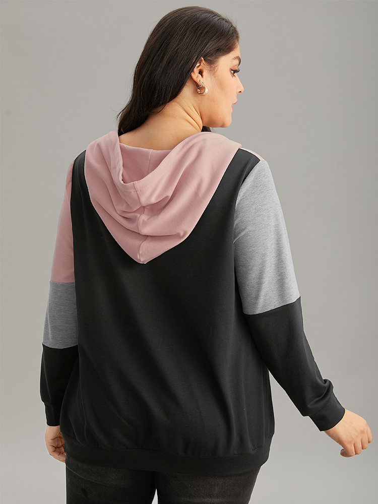 Plus Size Women Dailywear Plain Contrast Regular Regular Sleeve Long Sleeve Hooded Casual Sweatshirts BloomChic 