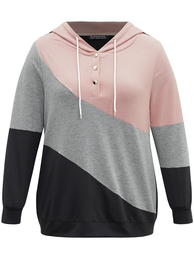 Plus Size Women Dailywear Plain Contrast Regular Regular Sleeve Long Sleeve Hooded Casual Sweatshirts BloomChic 