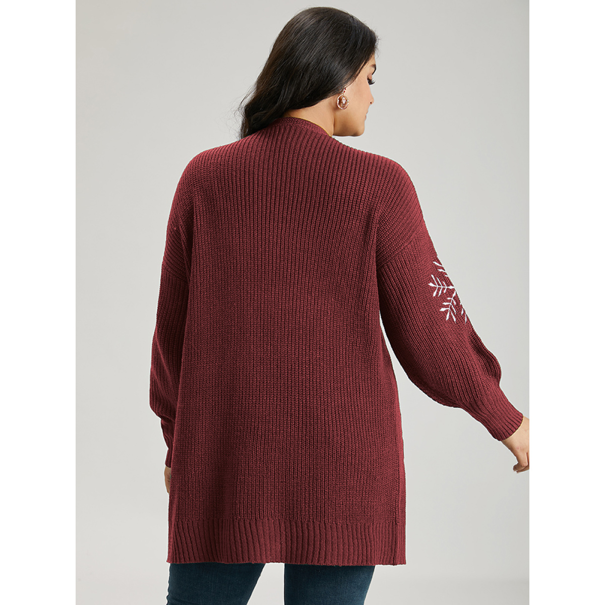 

Plus Size Snowflake Embroidered Patched Pocket Cardigan Scarlet Women Casual Loose Long Sleeve Festival-Christmas Cardigans BloomChic