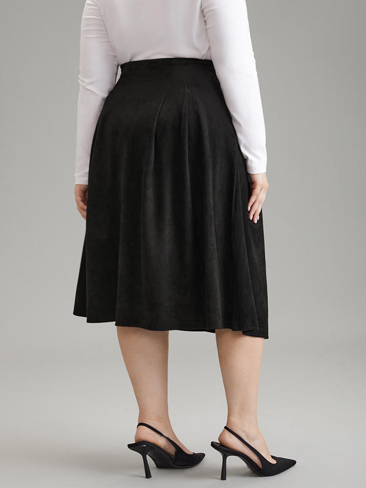 Plus Size Suedette Plain Texture Pocket A-line Skirt Women Black Office Texture No stretch Pocket Work Skirts BloomChic 10/M 