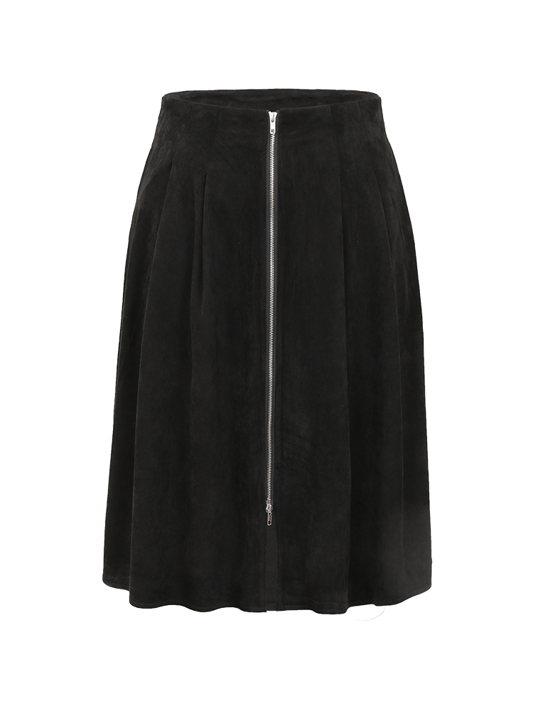 Plus Size Suedette Plain Texture Pocket A-line Skirt Women Black Office Texture No stretch Pocket Work Skirts BloomChic 10/M 