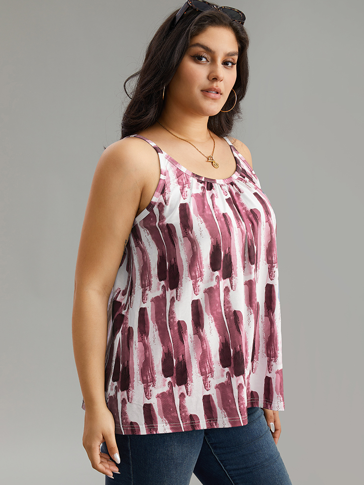 Plus Size Colorblock Brush Print Cami Top Women Red Casual Printed Spaghetti Strap Everyday Tank Tops Camis BloomChic 10/M 
