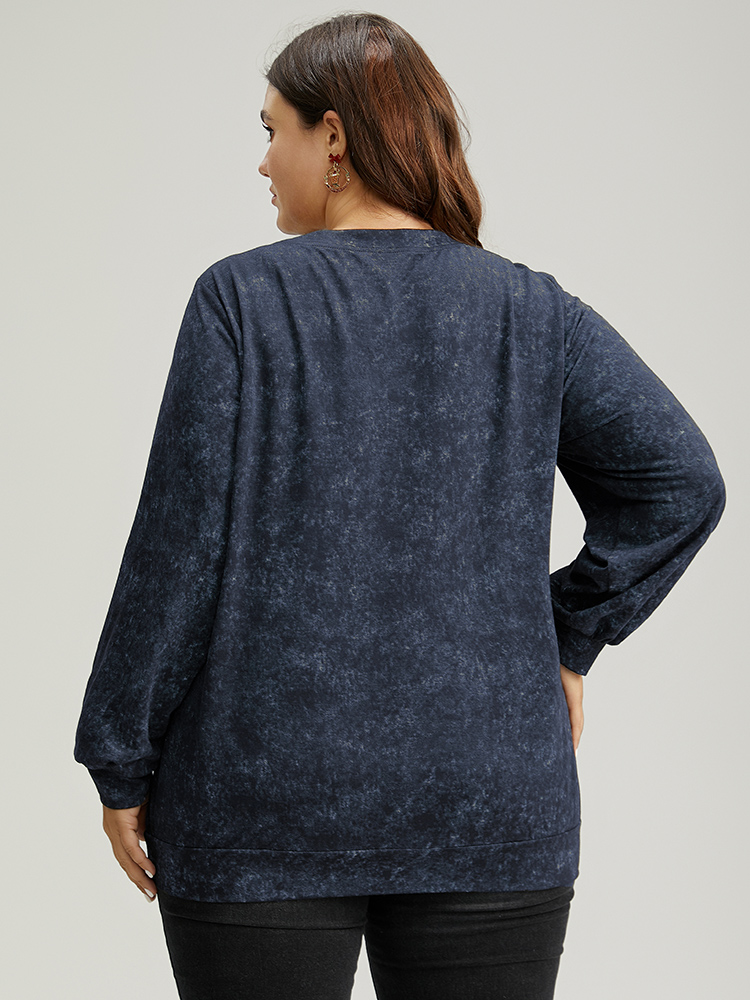 Plus Size Christmas Vintage Skull Print Crew Neck Sweatshirt Women Blue Casual Elastic cuffs Festival-Christmas Sweatshirts BloomChic 28/5X 