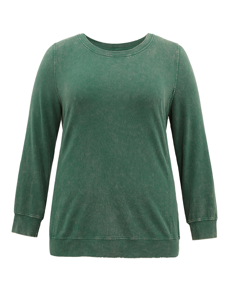 Plus Size Solid Vintage Round Neck Sweatshirt Women Cyan Casual Plain Round Neck Dailywear Sweatshirts BloomChic 22-24/3X 