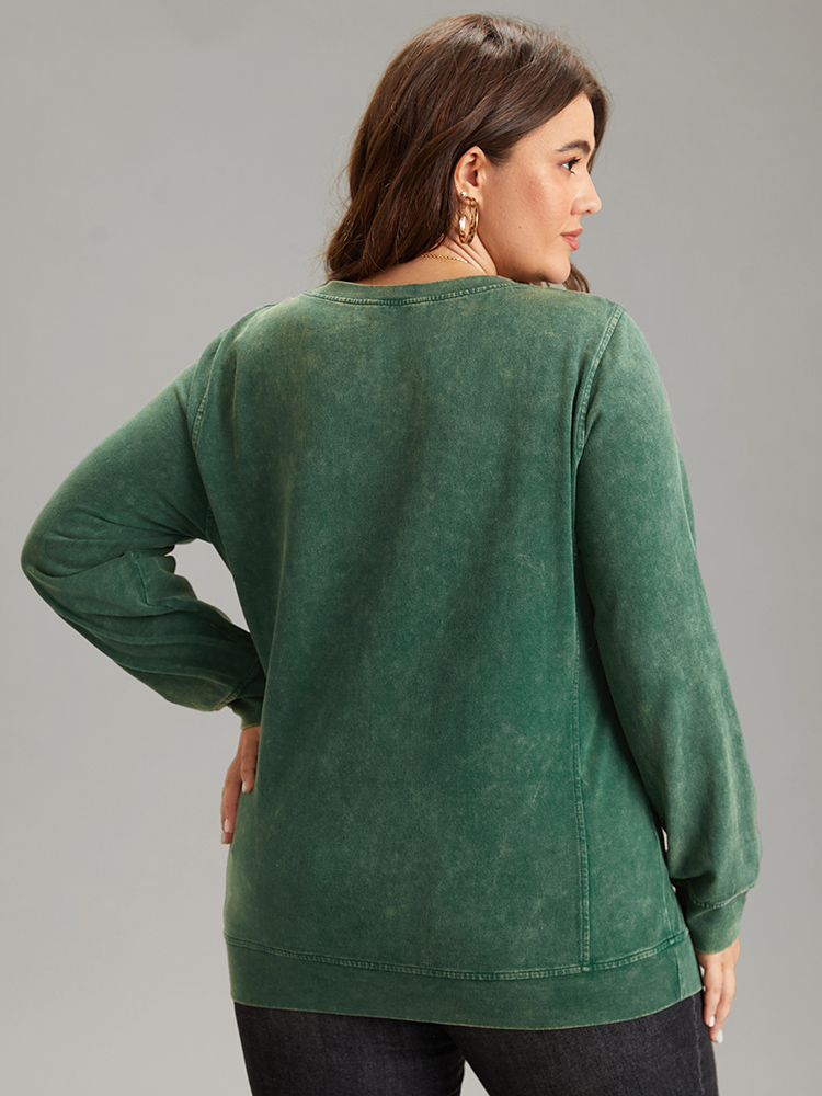 Plus Size Solid Vintage Round Neck Sweatshirt Women Cyan Casual Plain Round Neck Dailywear Sweatshirts BloomChic 22-24/3X 