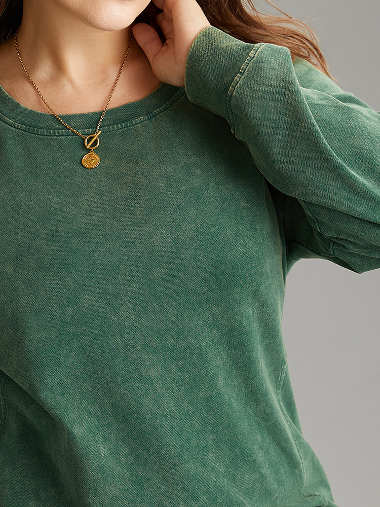 Plus Size Solid Vintage Round Neck Sweatshirt Women Cyan Casual Plain Round Neck Dailywear Sweatshirts BloomChic 22-24/3X 