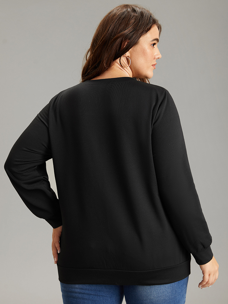 Plus Size Heart Print Round Neck Sweatshirt Women Black Casual Printed Dailywear Sweatshirts BloomChic 28/5X 