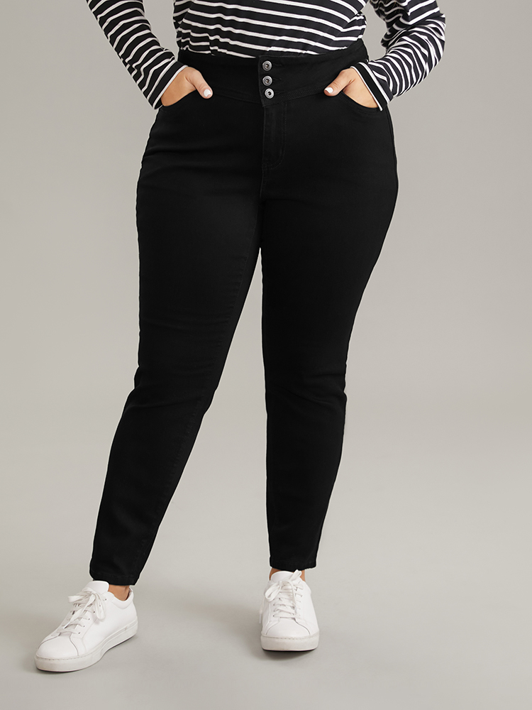 

Plus Size Full Length Very Stretchy Black Wash Jeans Women Black Casual Plain Plain High stretch Pocket Jeans BloomChic