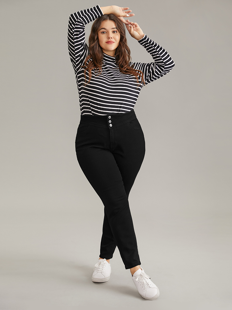 Plus Size Full Length Very Stretchy Black Wash Jeans Women Black Casual Plain Plain High stretch Pocket Jeans BloomChic 24/3X 
