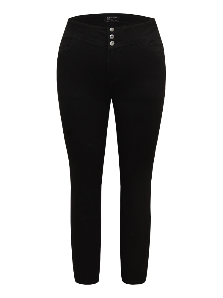 

Plus Size Full Length Very Stretchy Black Wash Jeans Women Black Casual Plain Plain High stretch Pocket Jeans BloomChic