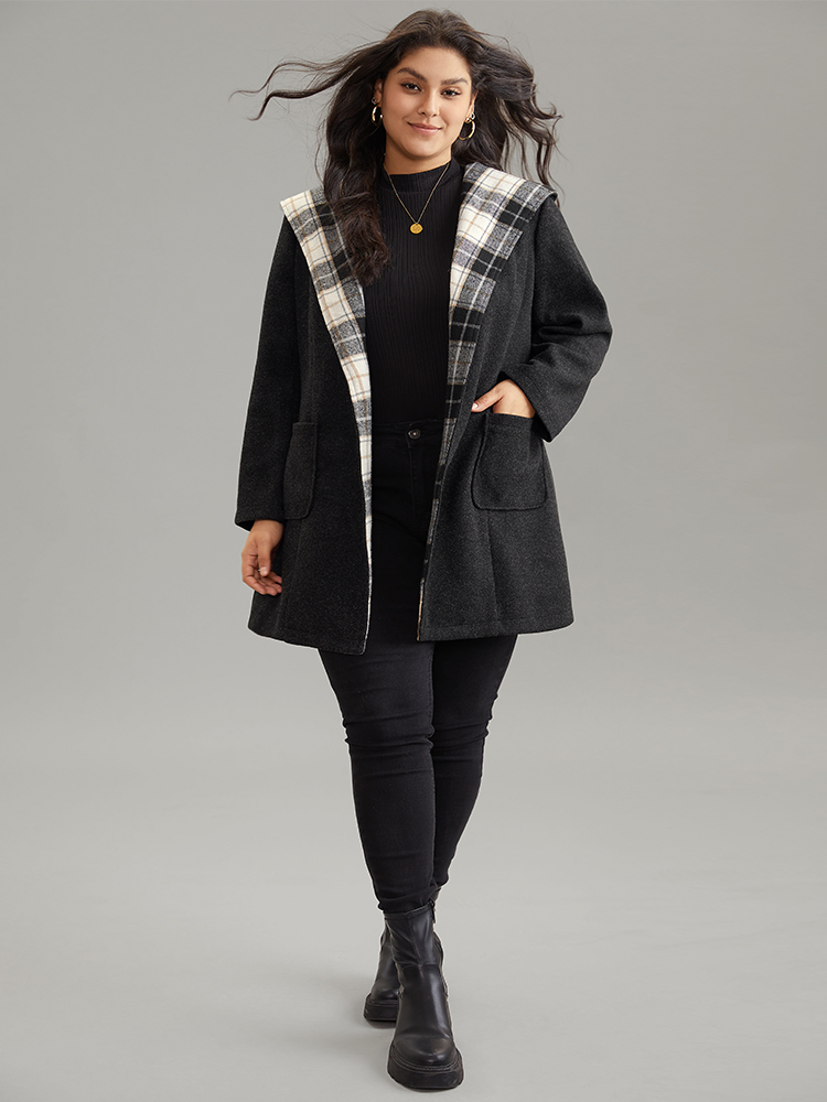 

Plus Size Plaid Hooded Belted Bowknot Tunic Coat Women DimGray Casual Lined Ladies Dailywear Winter Coats BloomChic