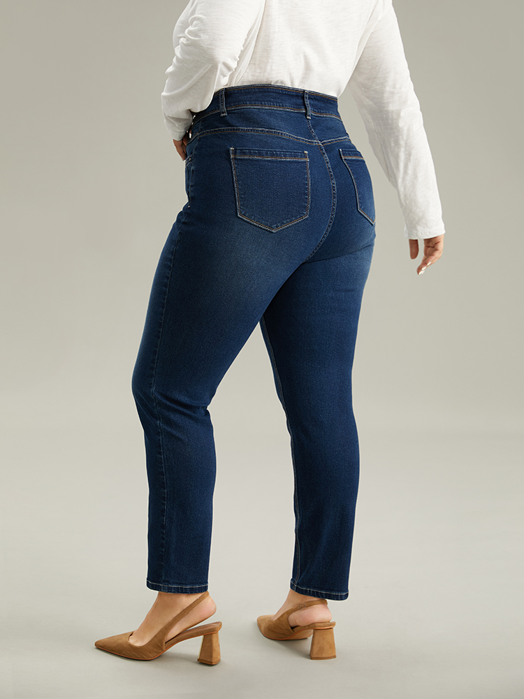 Plus Size Women Dailywear Beaded High stretch Regular Dark Wash Casual Jeans BloomChic 