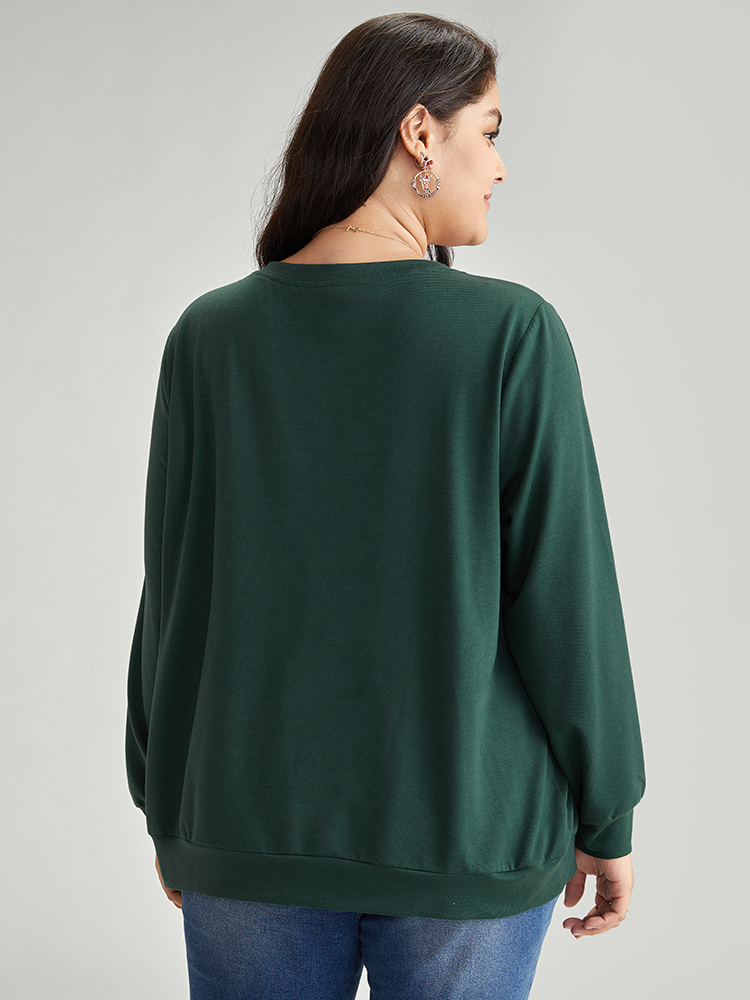 Plus Size Christmas Animal Print Crew Neck Sweatshirt Women DarkGreen Casual Printed Festival-Christmas Sweatshirts BloomChic 18-20/2X 