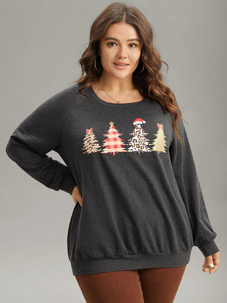 

Plus Size Christmas Trees Round Neck Raglan Sleeve Sweatshirt Women DimGray Casual Printed Festival-Christmas Sweatshirts BloomChic