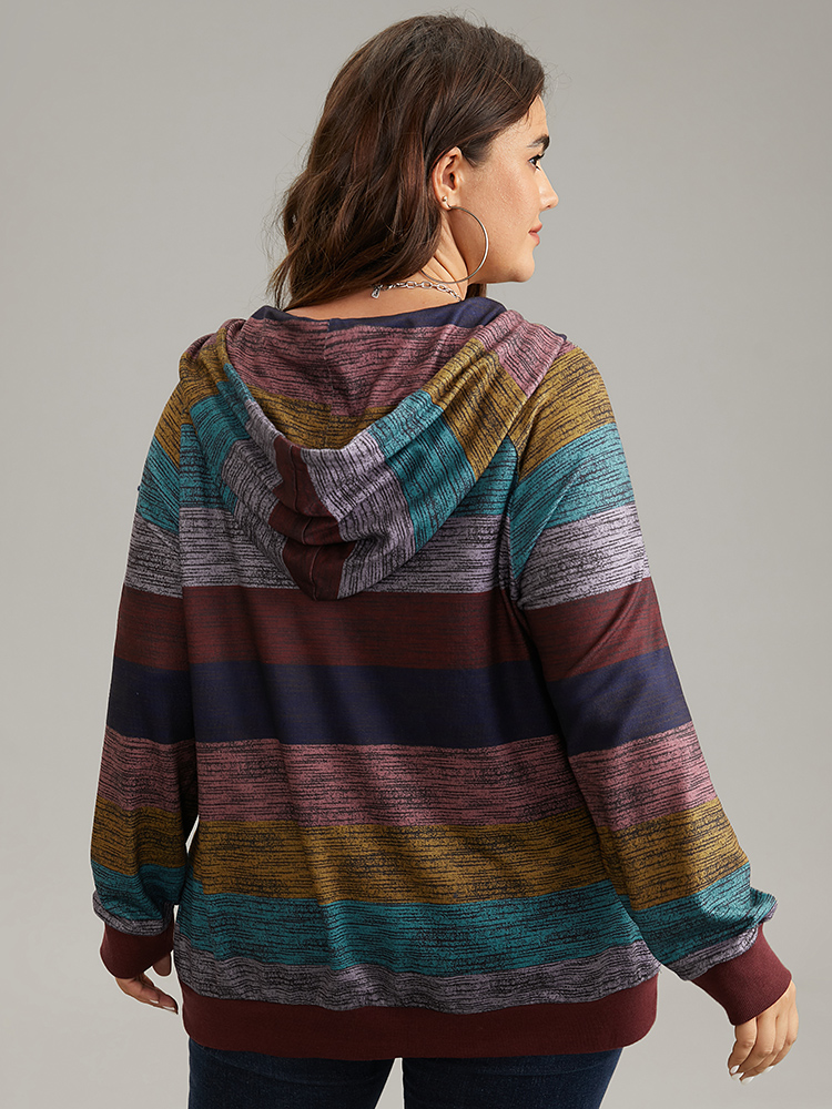 

Plus Size Heather Colorblock Contrast Pocket Hooded Sweatshirt Women Multicolor Casual Rib Knit Hooded Everyday Sweatshirts BloomChic