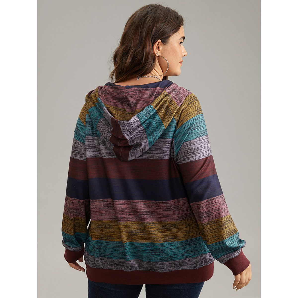 

Plus Size Heather Colorblock Contrast Pocket Hooded Sweatshirt Women Multicolor Casual Rib Knit Hooded Everyday Sweatshirts BloomChic