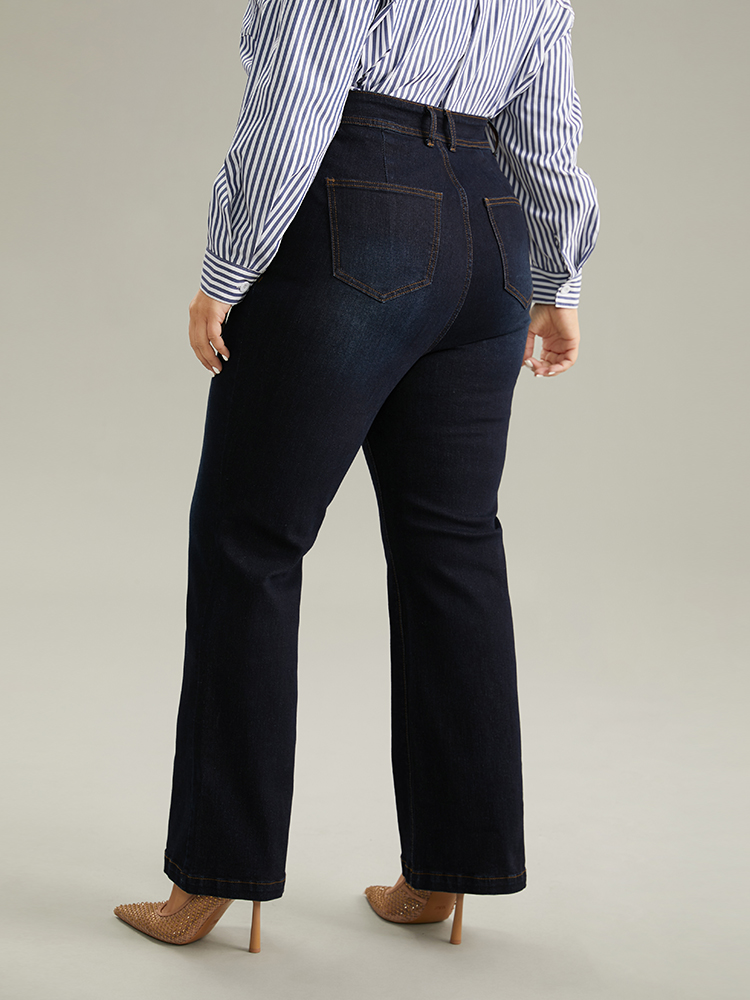 Plus Size Women Dailywear Plain High stretch Straight Leg Dark Wash Casual Jeans BloomChic 