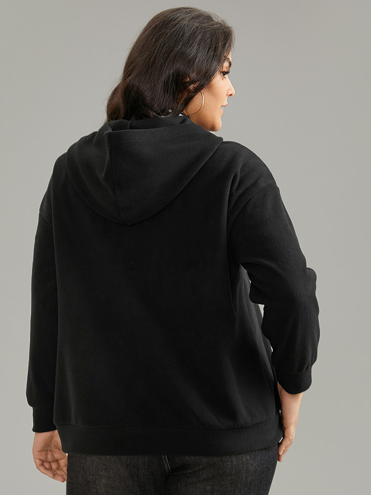 

Plus Size Solid Half Zip Kangaroo Pocket Thick Teddy Sweatshirt Women Black Casual Thick Hooded Dailywear Sweatshirts BloomChic