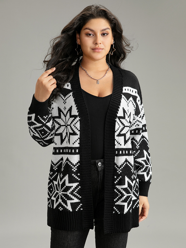 

Plus Size Boho Print Open Front Jacquard Cardigan Black Women Casual Loose Long Sleeve Everyday Cardigans BloomChic