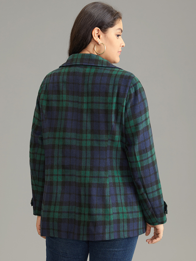 Plus Size Women Dailywear Plaid Double-Breasted Pocket Casual Coats BloomChic 