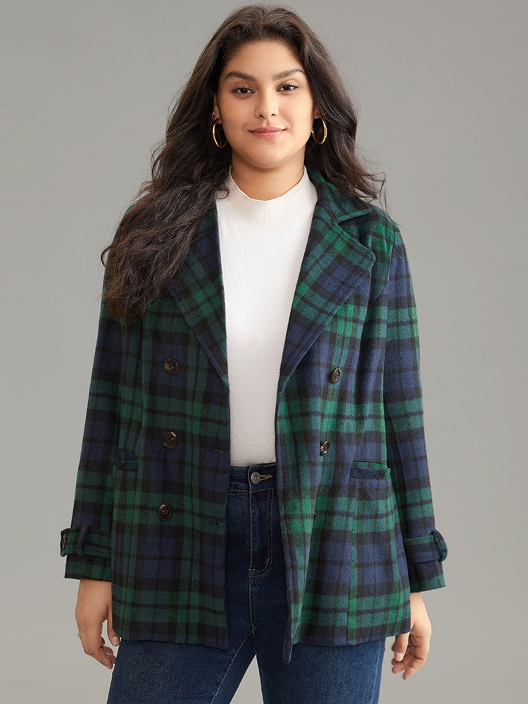 Plus Size Women Dailywear Plaid Double-Breasted Pocket Casual Coats BloomChic 