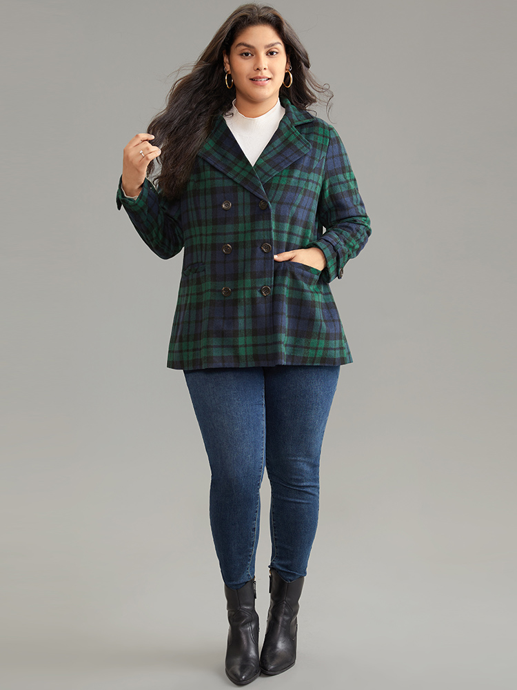Plus Size Women Dailywear Plaid Double-Breasted Pocket Casual Coats BloomChic 