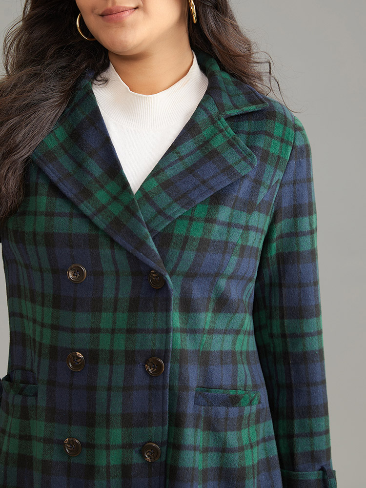 Plus Size Women Dailywear Plaid Double-Breasted Pocket Casual Coats BloomChic 