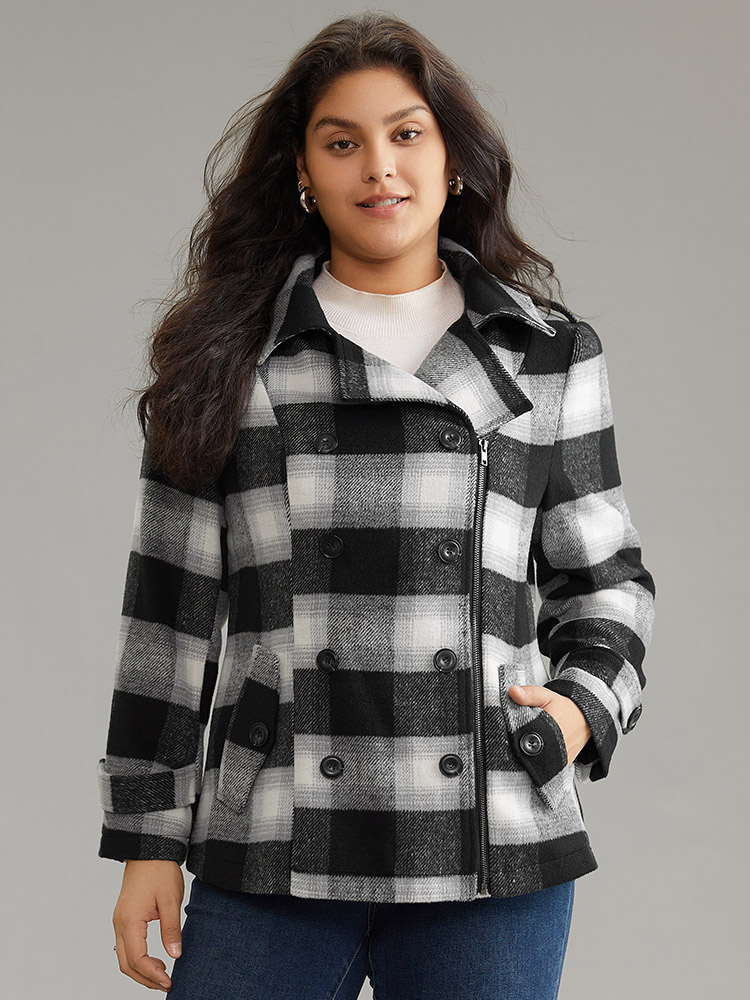 Plus Size Women Dailywear Plaid Zipper Pocket Casual Coats BloomChic 