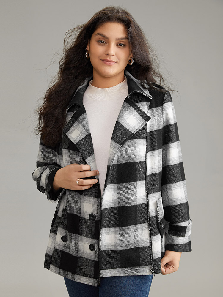 Plus Size Women Dailywear Plaid Zipper Pocket Casual Coats BloomChic 