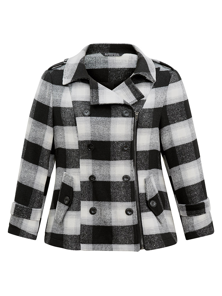 Plus Size Women Dailywear Plaid Zipper Pocket Casual Coats BloomChic 