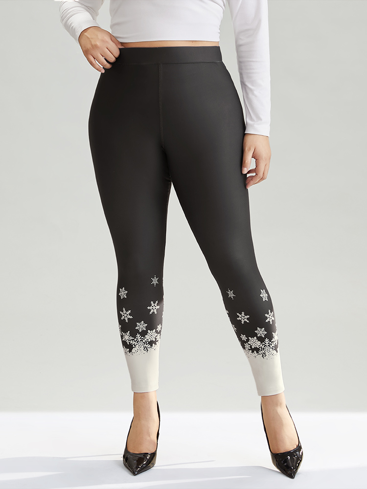 

Plus Size Christmas Snowflake High Rise Skinny Leggings Women Black Elegant High stretch Skinny High Rise Festival-Christmas Leggings BloomChic