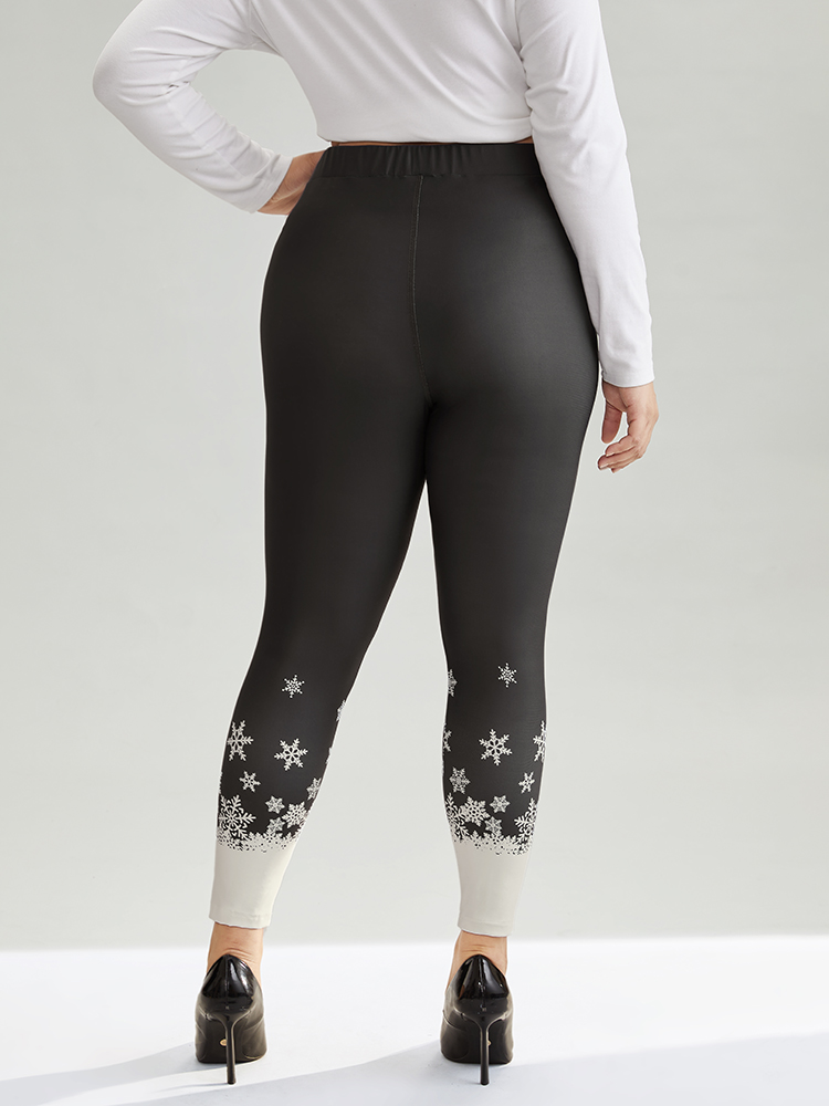 Plus Size Christmas Snowflake High Rise Skinny Leggings Women Black Elegant High stretch Skinny High Rise Festival-Christmas Leggings BloomChic 28/5X 